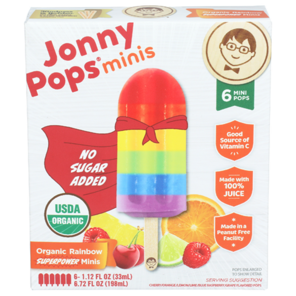 Jonny Pops Organic Rainbow Superpower Mini Frozen Bars 6 Pack