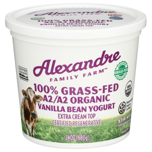 Alexandre Family Farms Organic Vanilla Bean 100% Grass-Fed A2/A2 Extra Cream Top Whole Milk Yogurt