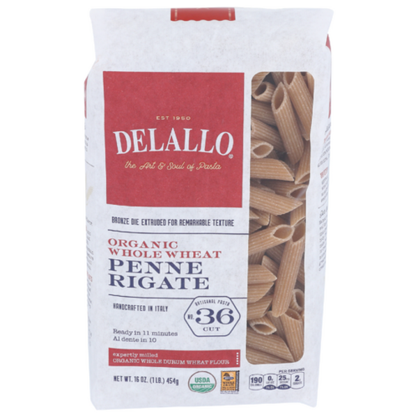 Delallo Organic Whole Wheat Penne Rigate Pasta