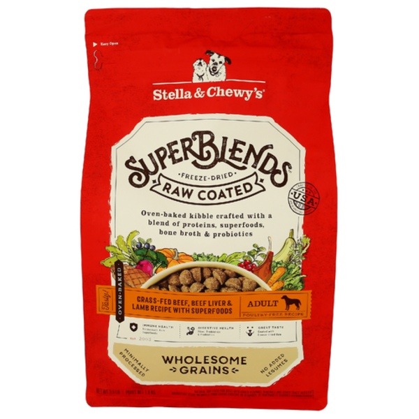 Stella And Chewys Grass-Fed Beef, Beef Liver & Lamb Recipe SuperBlends Freeze-Dried Raw Coated Dog Food