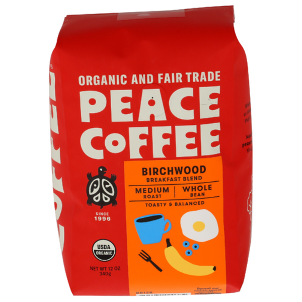 Peace Coffee Organic Birchwood Breakfast Blend Whole Bean Medium Roast Coffee