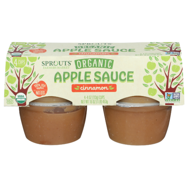 Sprouts Organic Cinnamon Apple Sauce Cups 4 Pack