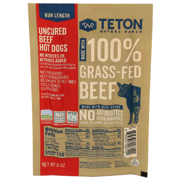 Teton Waters Ranch Bun Length Uncured Beef Hot Dogs