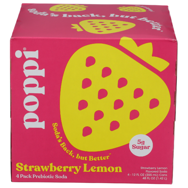 Poppi Strawberry Lemon Prebiotic Soda 4 Pack Case