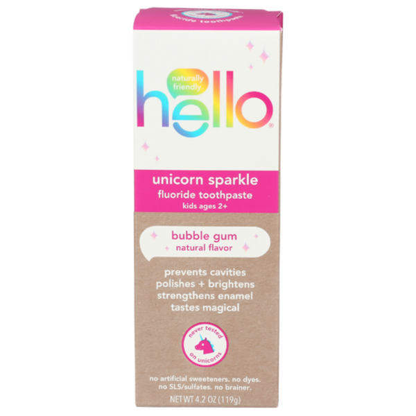 Hello Unicorn Sparkle Bubble Gum Flavor Fluoride Kids Toothpaste