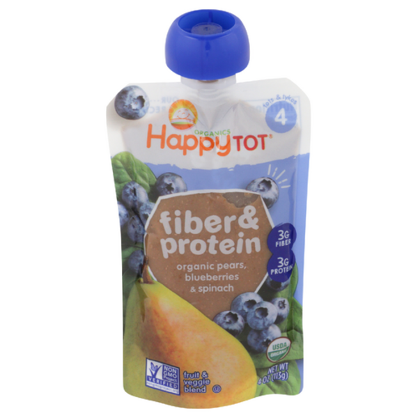 Happy Tot Organic Pear Blueberry & Spinach Fiber & Protein Blend Stage 4 Pouch