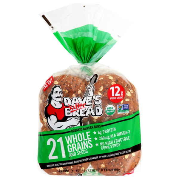 Dave's Killer Bread Organic 21 Whole Grains & Seeds Burger Buns 8 Pack