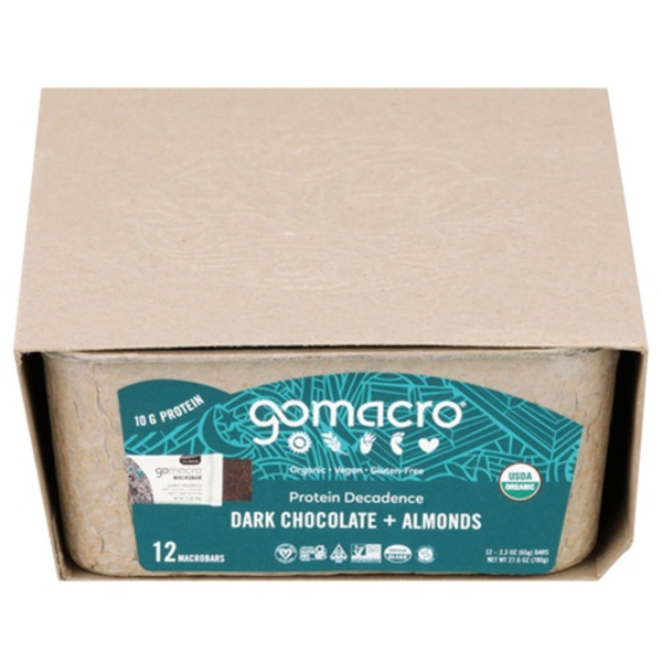 Gomacro Organic Dark Chocolate + Almonds Protein Bar 12 Pack