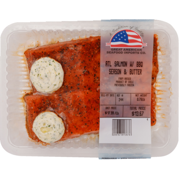 Great American Seafood Atlantic Salmon With Barbeque Seasoning & Garlic Butter, Previously Frozen