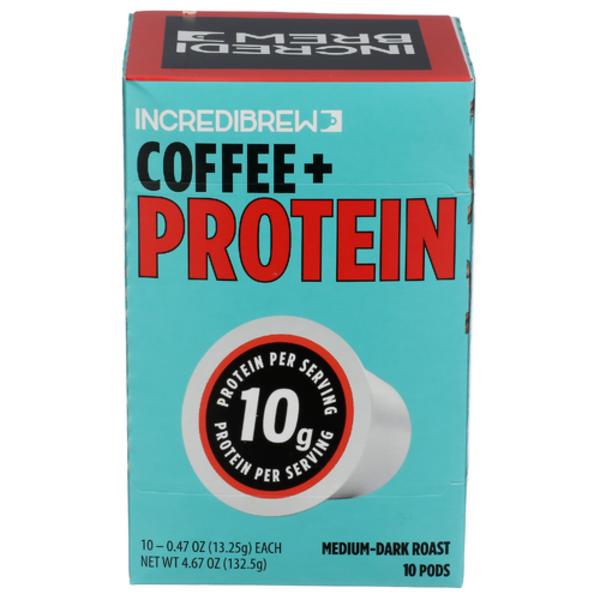 Incredibrew Medium-Dark Roast Coffee+Protein Pods 10 Pack